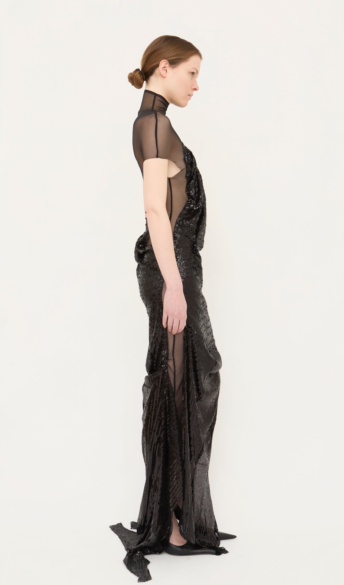 Draped Sequin Mesh Dress