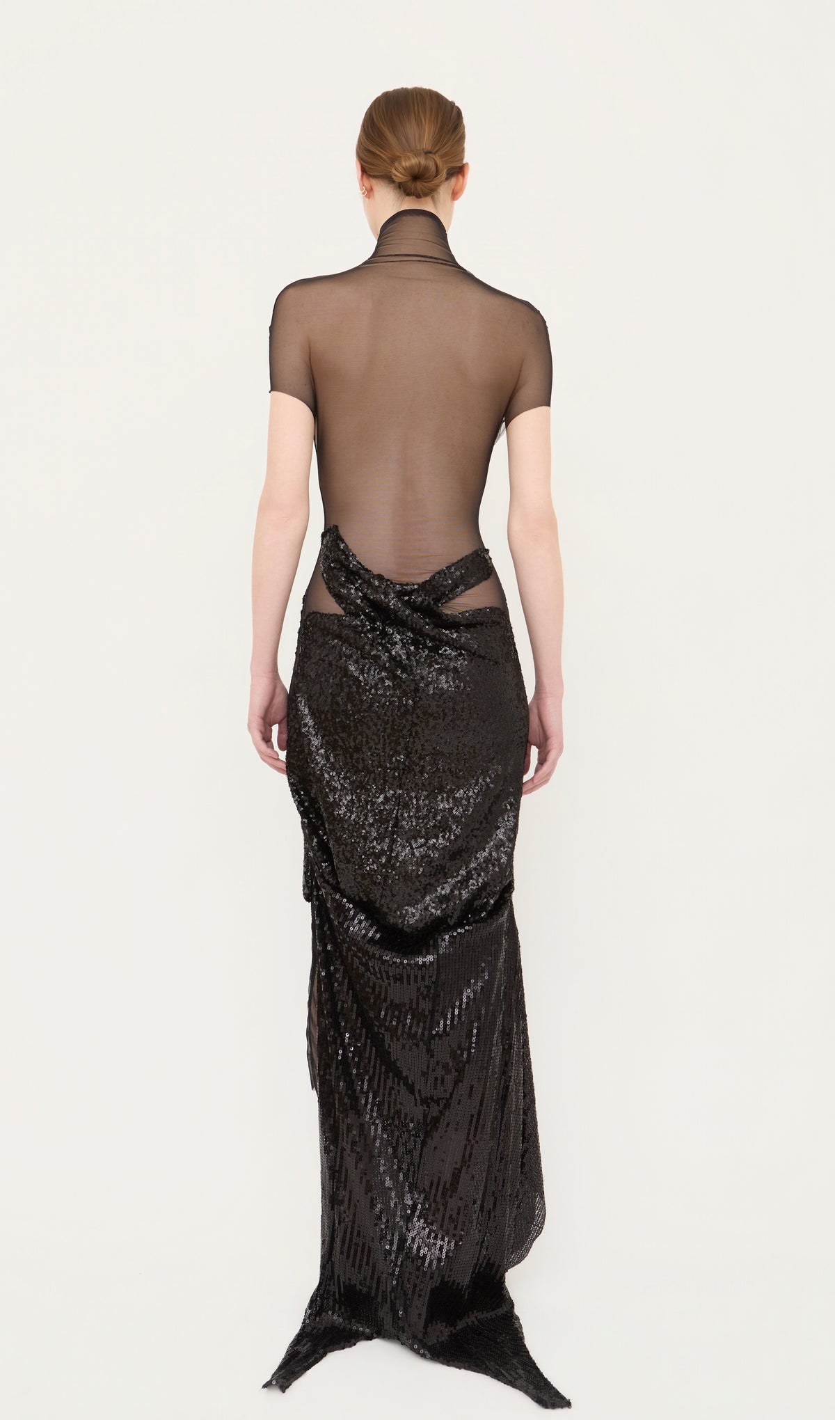 Draped Sequin Mesh Dress