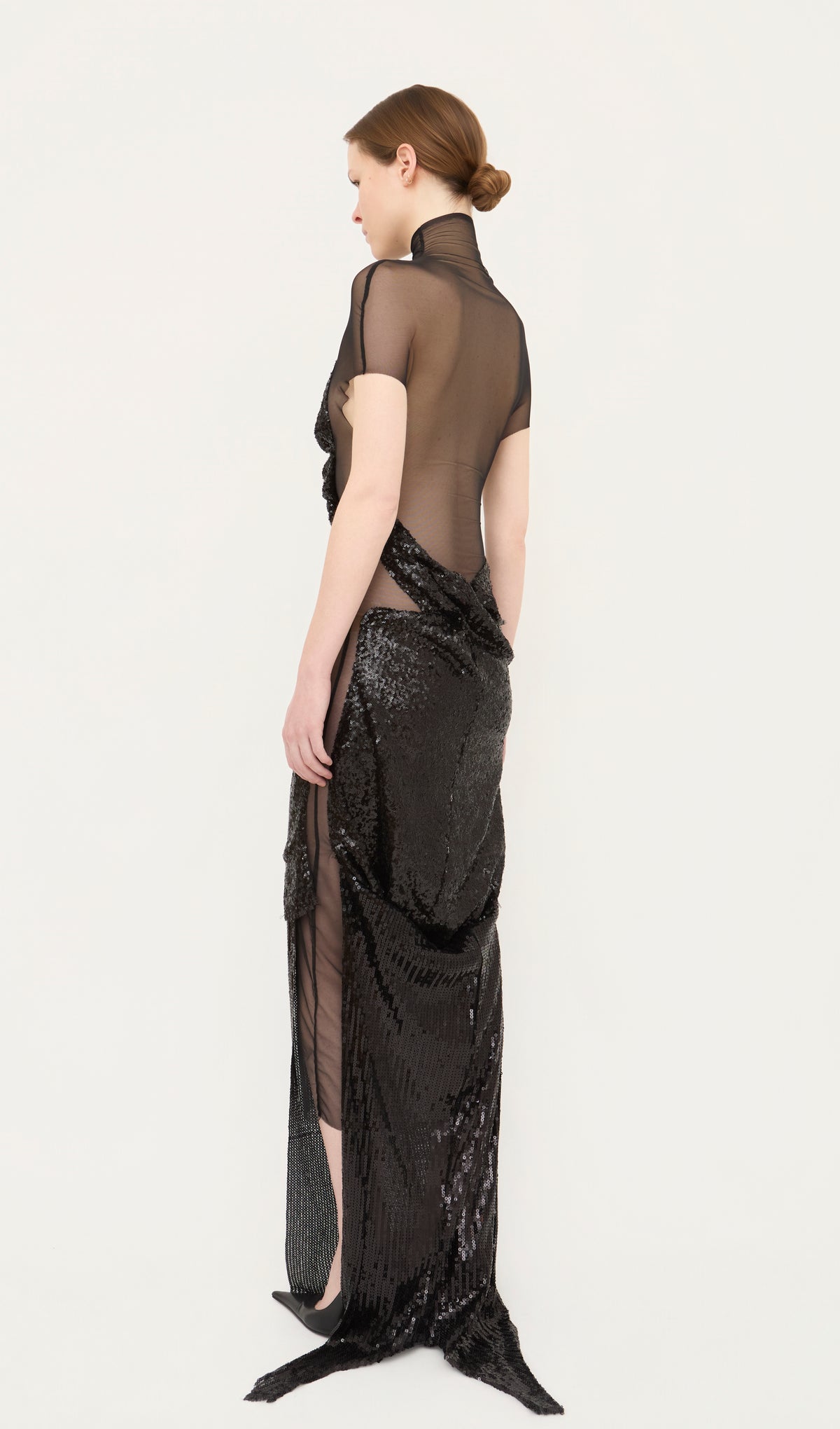 Draped Sequin Mesh Dress