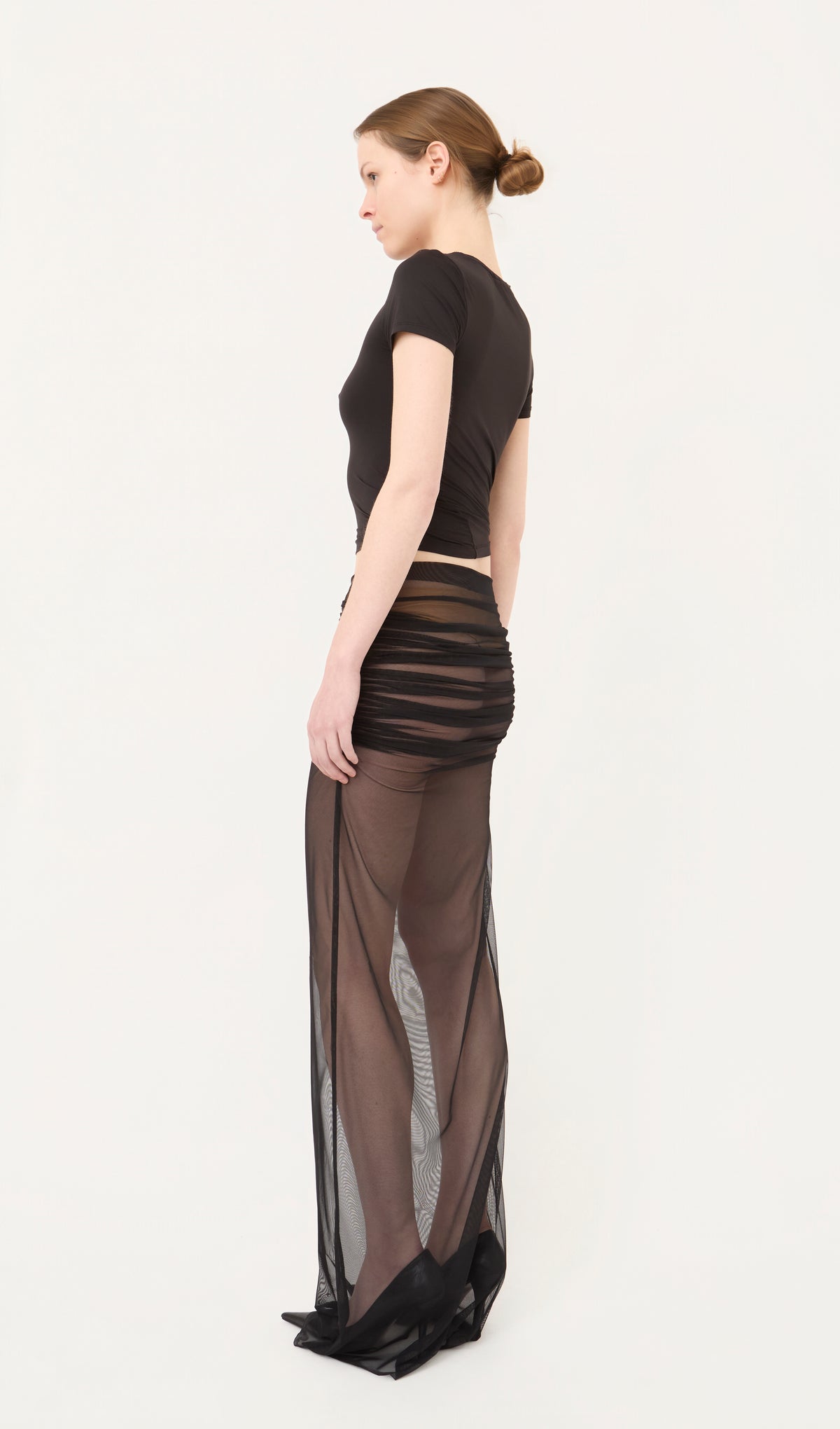 Draped Mesh Maxi Skirt