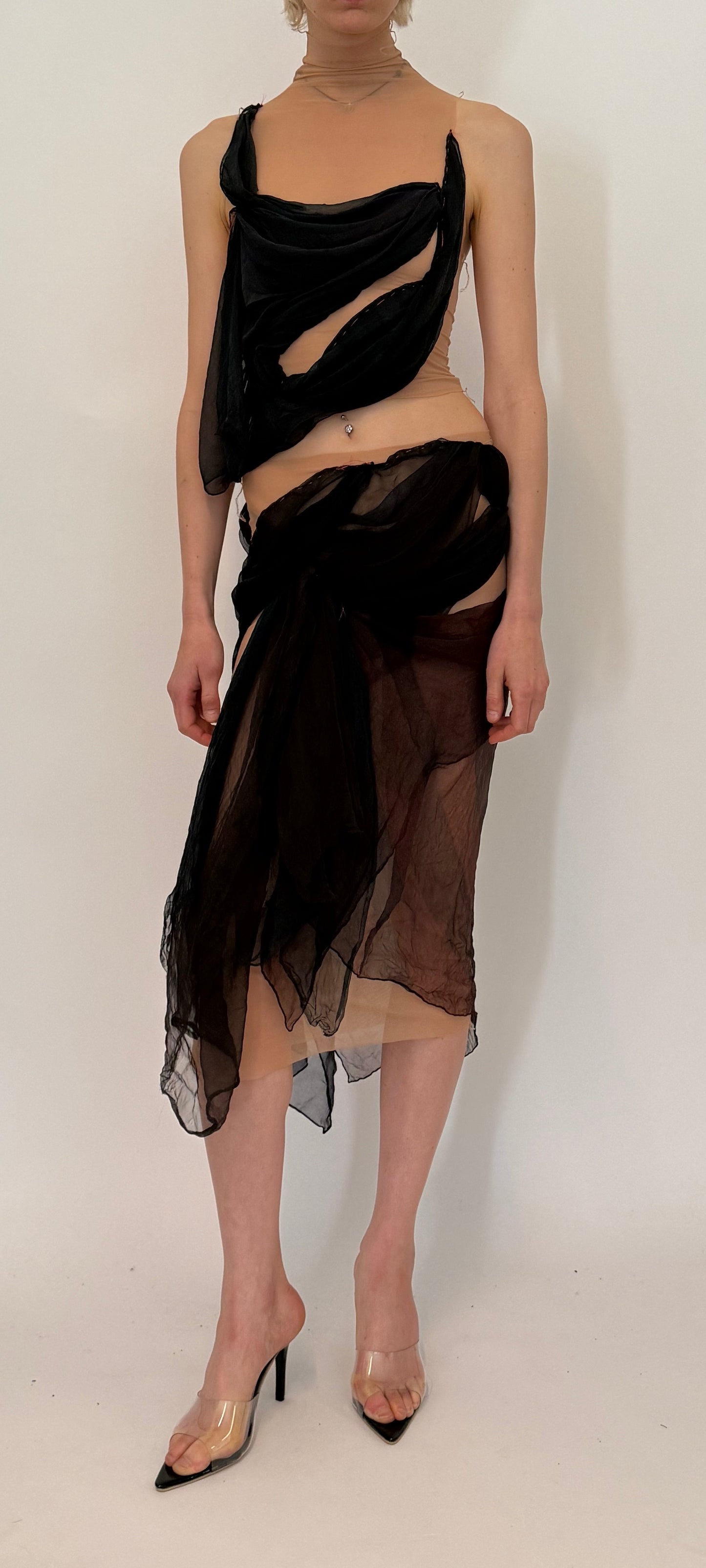 Draped Silk Mesh Top