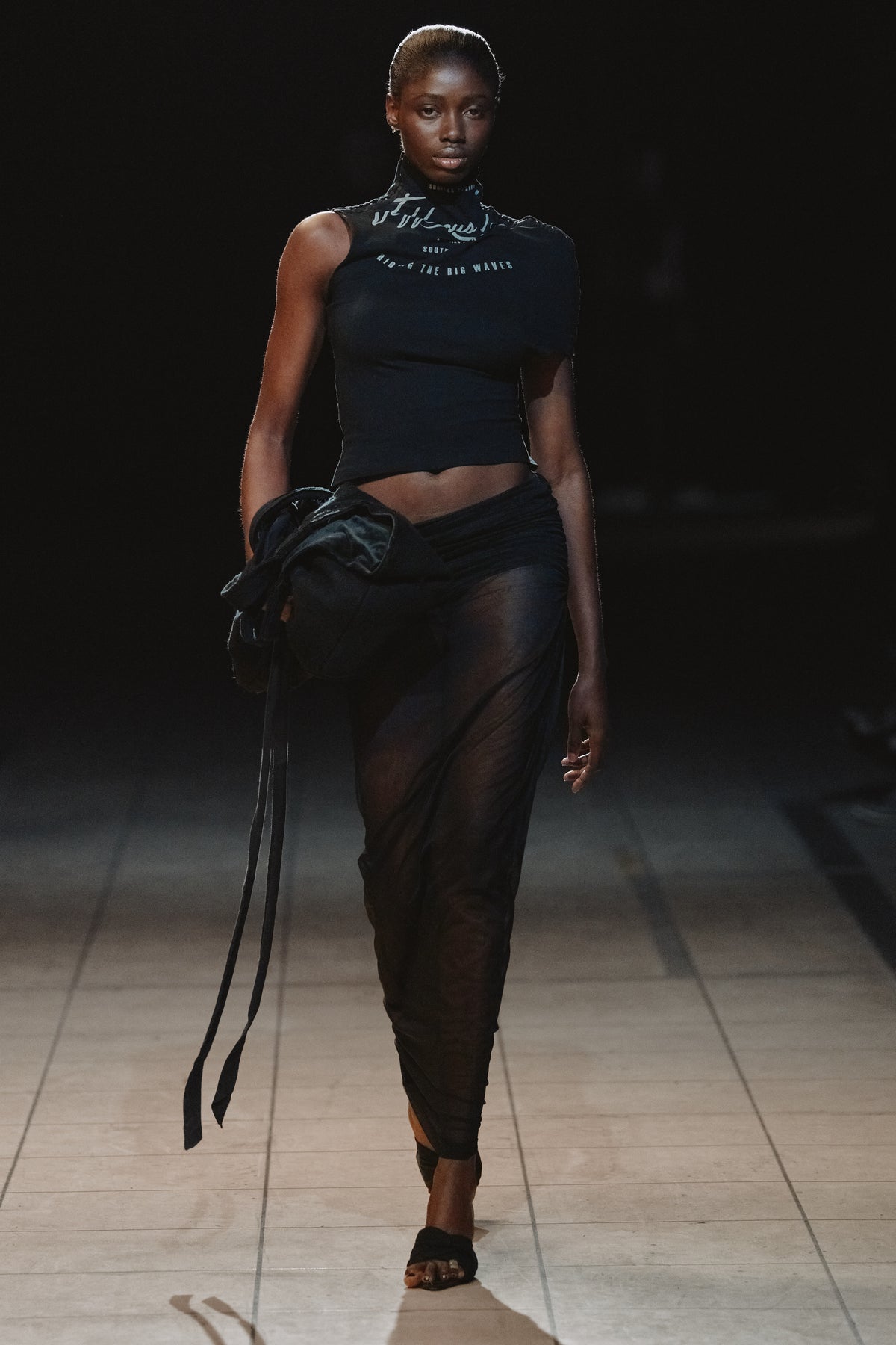 Draped Mesh Maxi Skirt