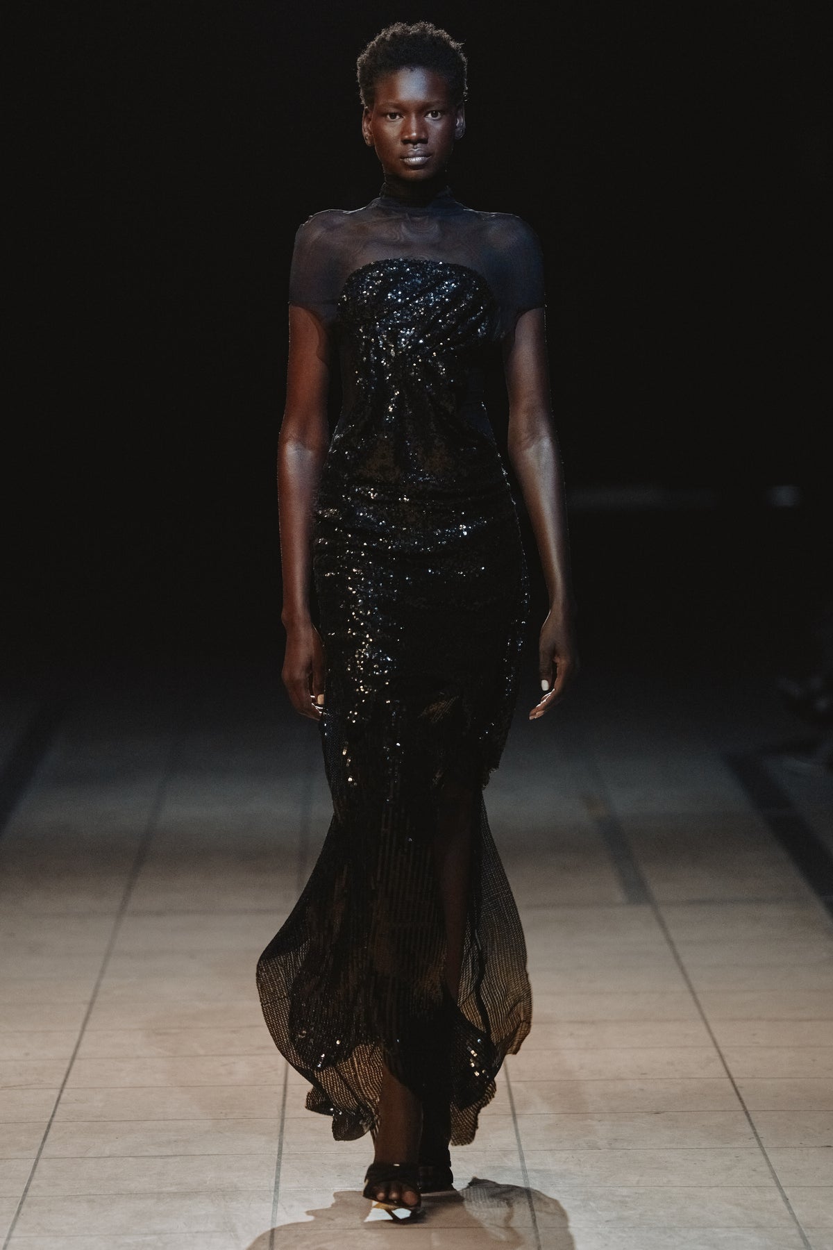 Draped Sequin Mesh Dress