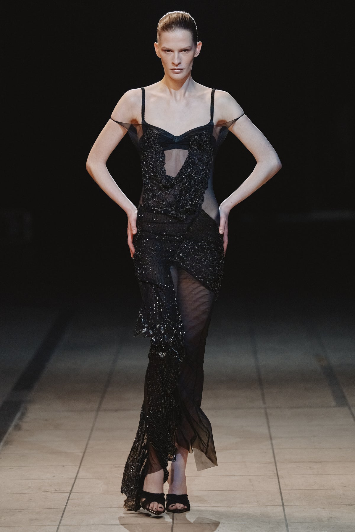 Draped Embroidery Mesh Dress